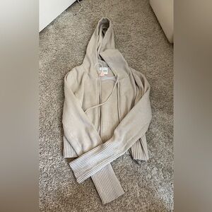 Pink Rose Cream Cardigan Sweater with Ribbed Knit